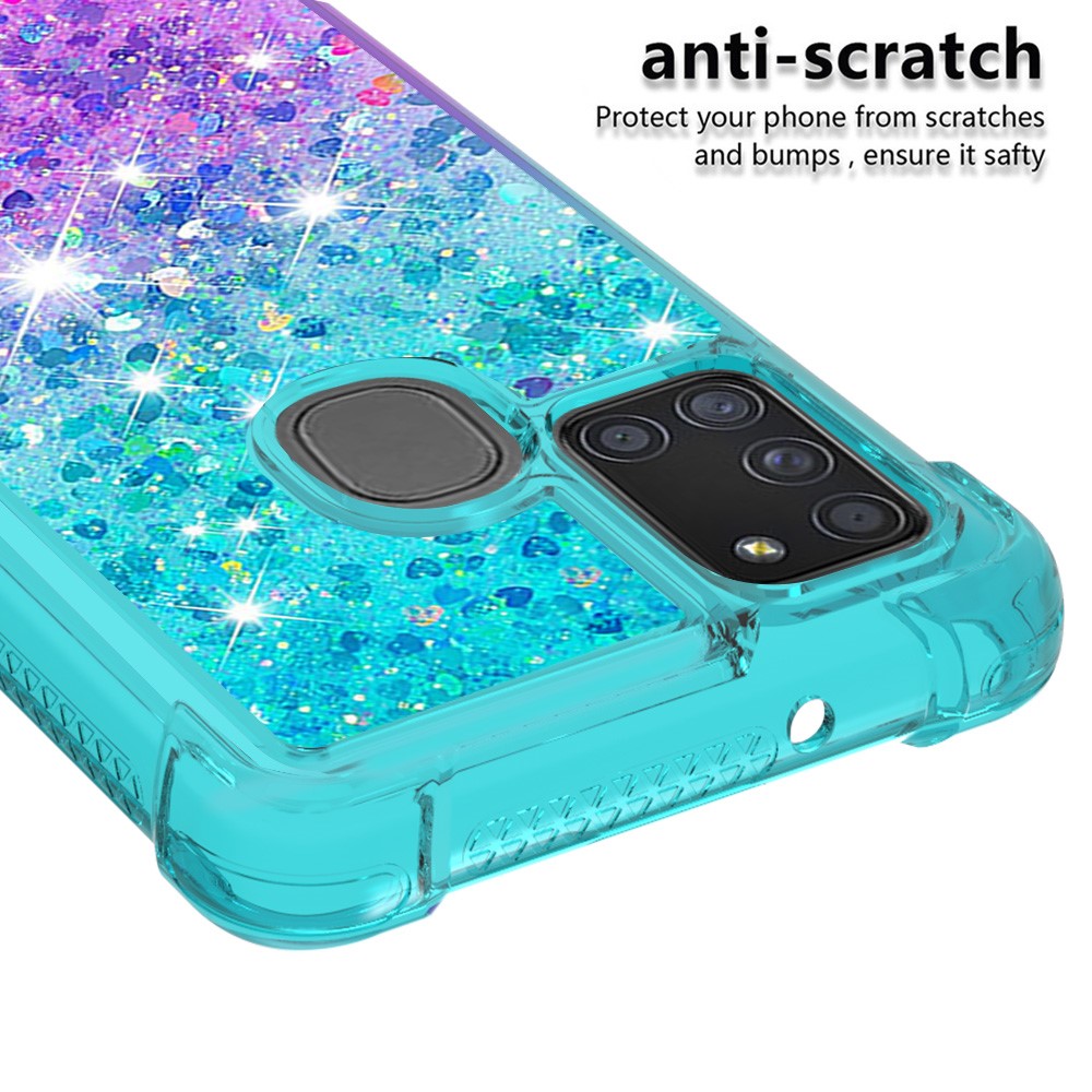 Shockproof Gradient Quicksand TPU Protector Case for Samsung Galaxy A21s - Cyan / Purple-4