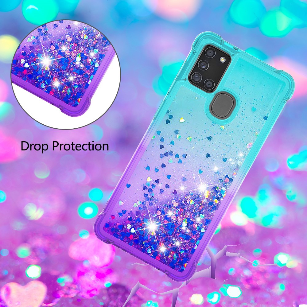 Shockproof Gradient Quicksand TPU Protector Case Per Samsung Galaxy A21s - Ciano / Viola-5