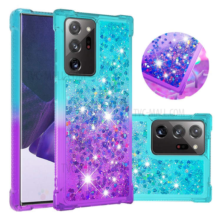 Shockproof Gradient Glitter Powder Quicksand TPU Phone Casing for Samsung Galaxy Note 20/Note 20 5G - Cyan / Purple-1