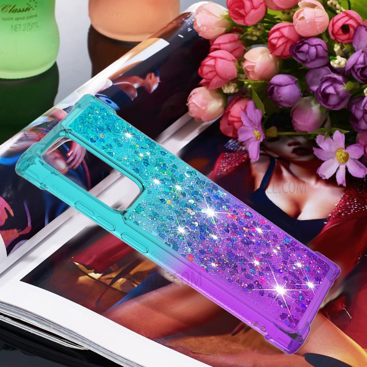 Shockproof Gradient Glitter Powder Quicksand TPU Phone Casing for Samsung Galaxy Note 20/Note 20 5G - Cyan / Purple-7