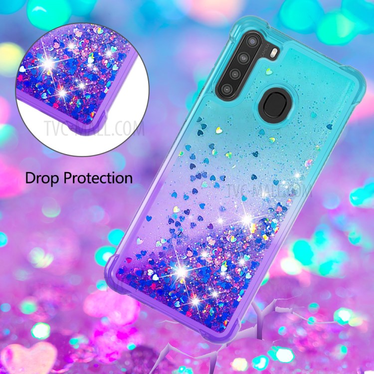 Shockproof Gradient Quicksand TPU Protector Cover for Samsung Galaxy A21 (US Version) - Cyan / Purple-5