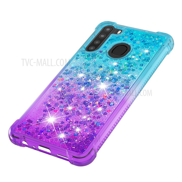 Shockproof Gradient Quicksand TPU Protector Cover for Samsung Galaxy A21 (US Version) - Cyan / Purple-6