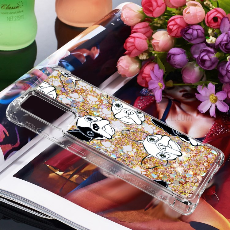 Liquid Glitter Powder Patterned Quicksand Shockproof TPU Back Case for Samsung Galaxy Note 20 5G / Galaxy Note 20 - Dog-7