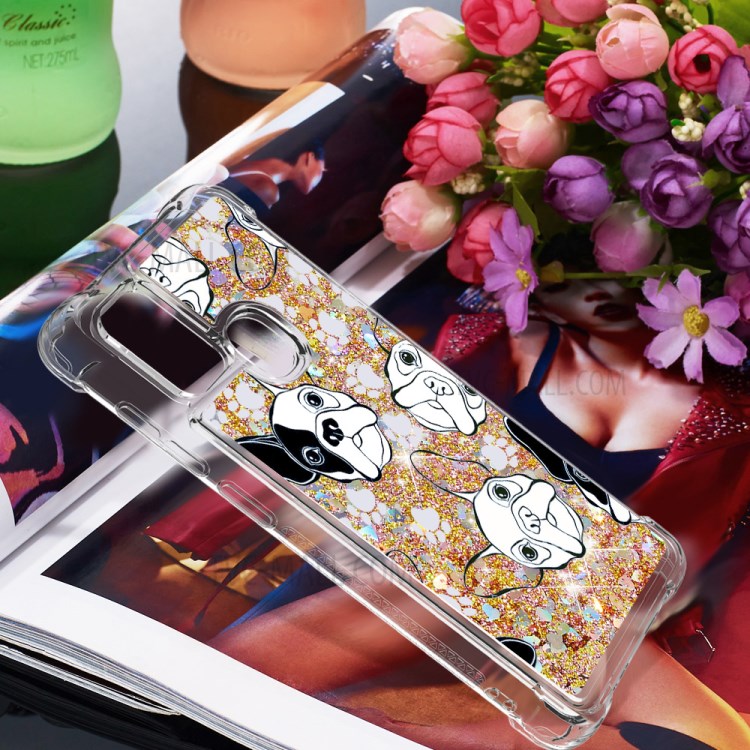 Liquid Glitter Powder Patterned Quicksand Shockproof TPU Back Case for Samsung Galaxy A21s - Dog-7