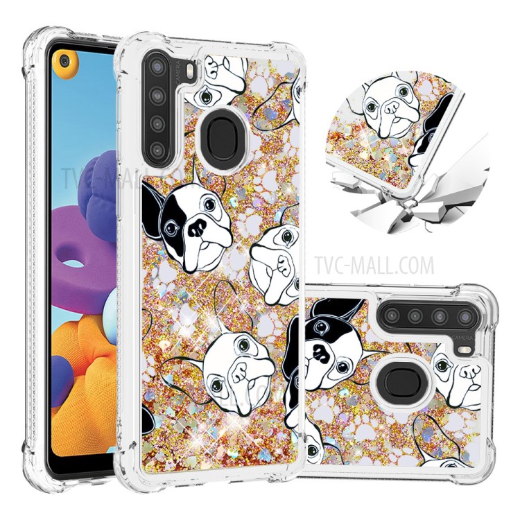 Patterned Quicksand Shockproof TPU Protector Shell for Samsung Galaxy A21 (US Version) - Dog-1