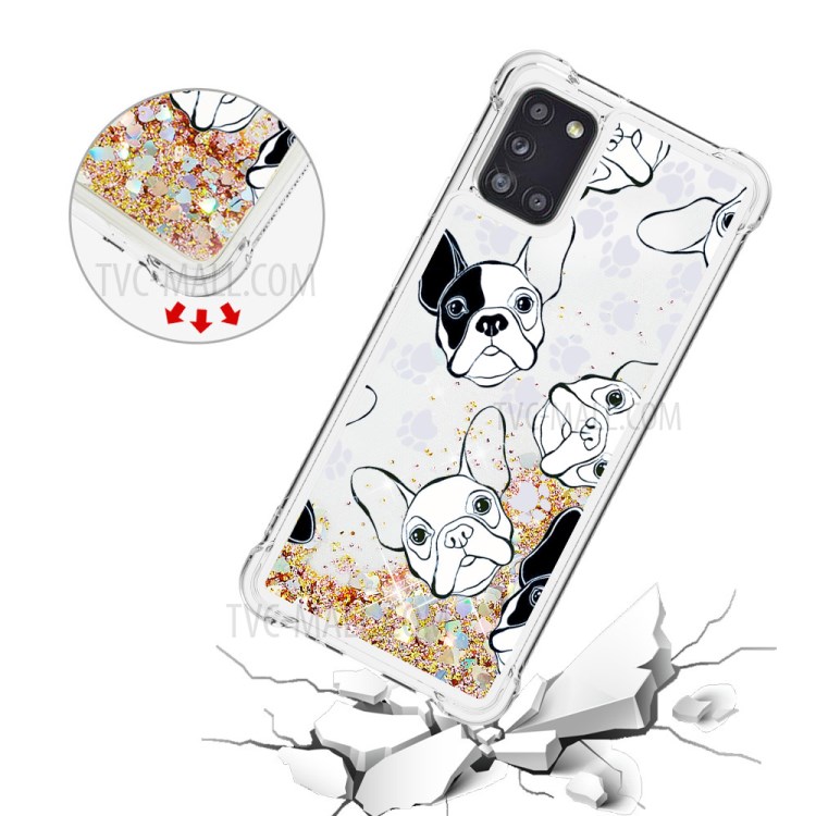 Liquid Glitter Powder Patterned Quicksand Shockproof TPU Back Case for Samsung Galaxy A31 - Dog-5