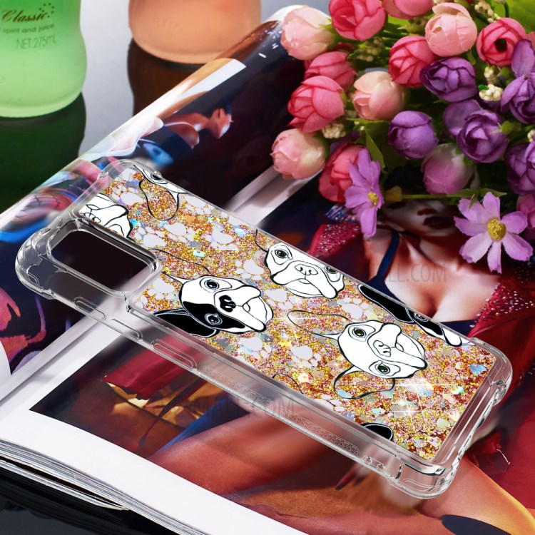 Liquid Glitter Powder Patterned Quicksand Shockproof TPU Back Case for Samsung Galaxy A31 - Dog-7