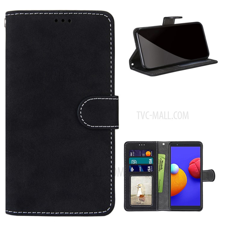 Retro Matte Surface Leather Shell for Samsung Galaxy A01 Core - Black-1