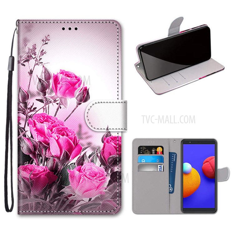 Printing Skin Cross Texture Leather Cover with Strap for Samsung Galaxy A01 Core - Rose-1