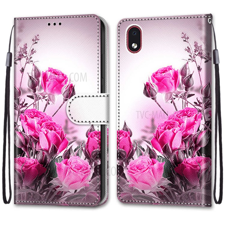 Printing Skin Cross Texture Leather Cover with Strap for Samsung Galaxy A01 Core - Rose-2