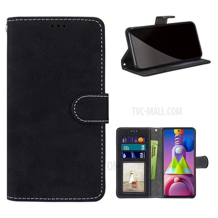 With 3 Card Slots Retro Matte Leather Shell for Samsung Galaxy M51 - Black-1