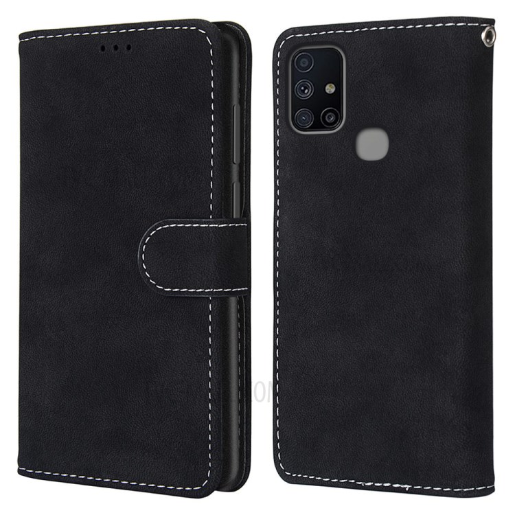 With 3 Card Slots Retro Matte Leather Shell for Samsung Galaxy M51 - Black-2