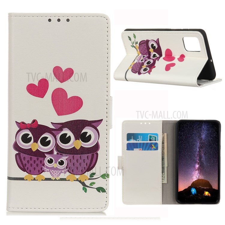 With Wallet Printing Skin Leather Protective Cover for Samsung Galaxy M51 - Owls and Hearts-1