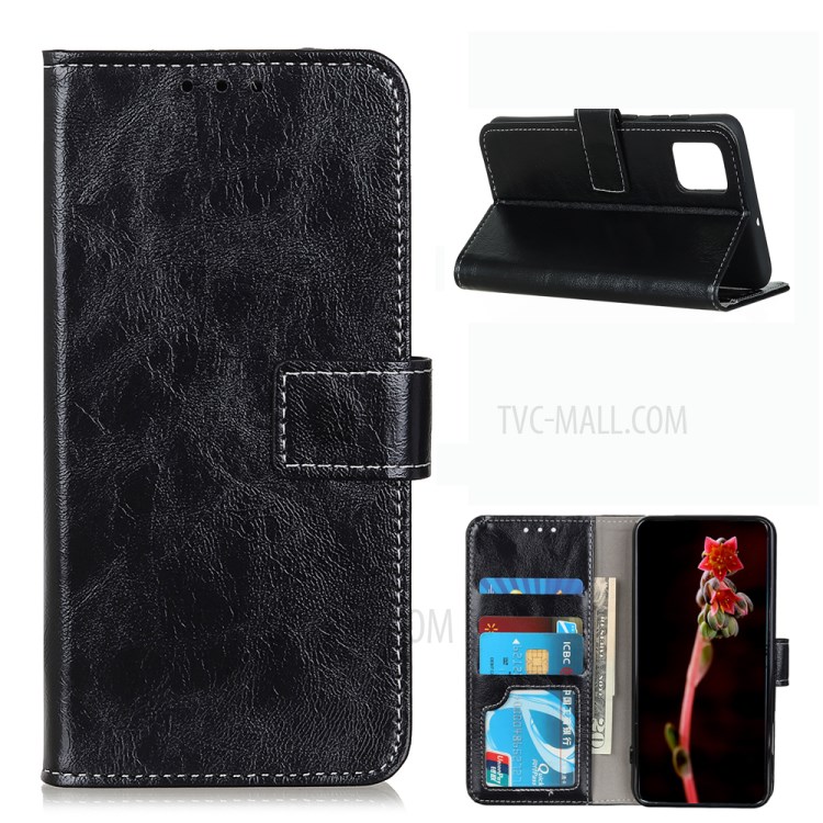 Retro Crazy Horse Skin Wallet Leather Stand Stylish Case for Samsung Galaxy M51 - Black-1