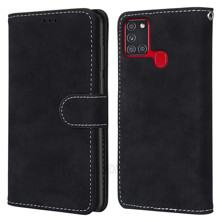 Retro Matte Wallet Leather Stand Case for Samsung Galaxy A21s - Black-2