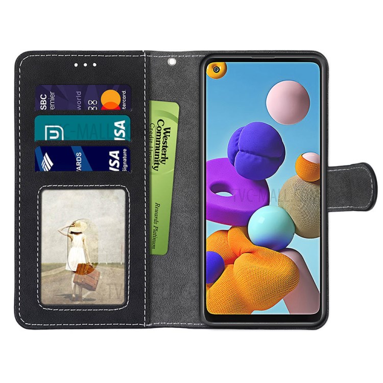 Retro Matte Wallet Leather Stand Case for Samsung Galaxy A21s - Black-3