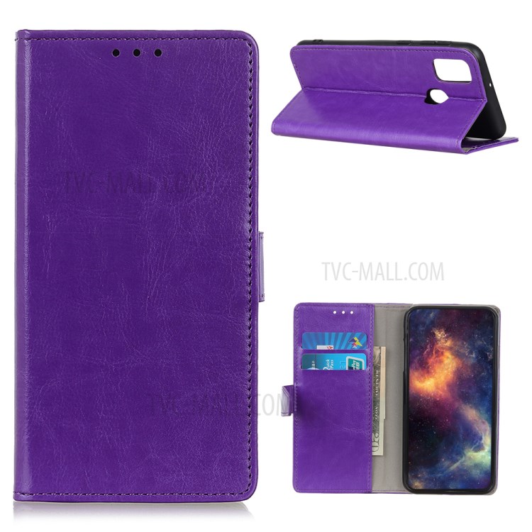 Crazy Horse Leather Wallet Stand Case for Samsung Galaxy M51 - Purple-1