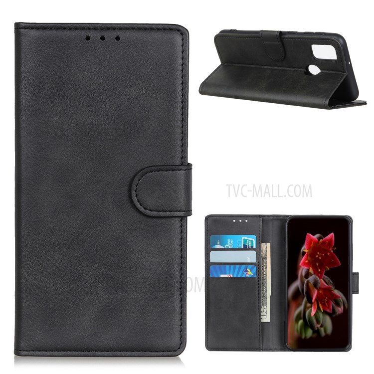 Matte Skin Leather Wallet Shell for Samsung Galaxy M51 - Black-1