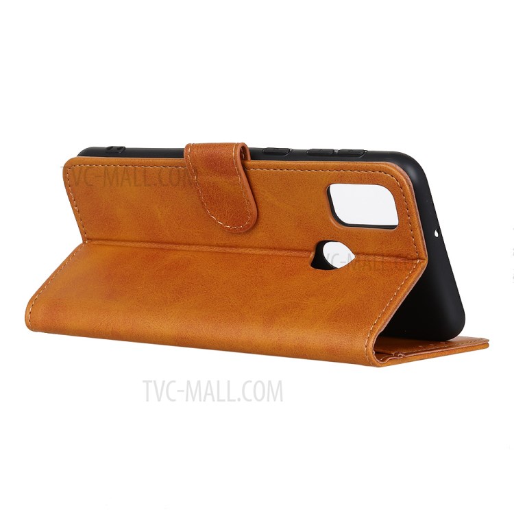 Matte Skin Leather Wallet Shell for Samsung Galaxy M51 - Brown-5
