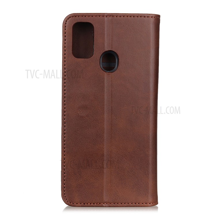 Auto-absorbed Split Leather Wallet Case for Samsung Galaxy M51 - Coffee-3