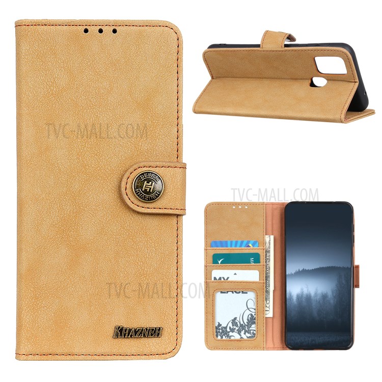 KHAZNEH Vintage Style Wallet Leather Stand Case for Samsung Galaxy M51 - Khaki-1