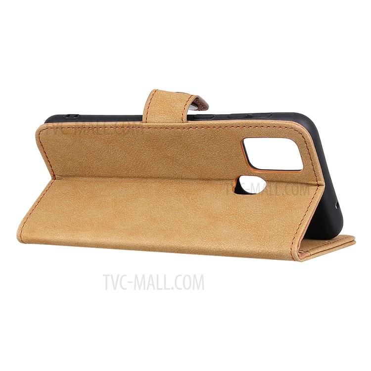 KHAZNEH Vintage Style Wallet Leather Stand Case for Samsung Galaxy M51 - Khaki-5