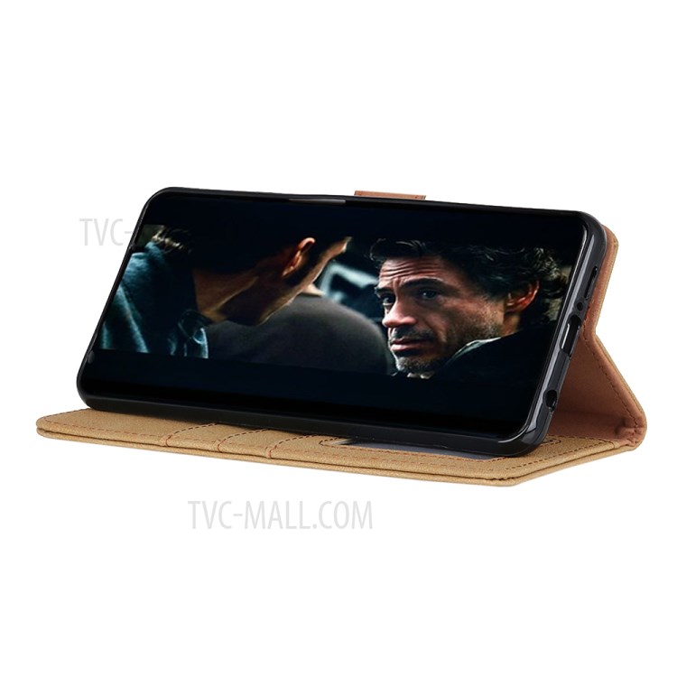 KHAZNEH Vintage Style Wallet Leather Stand Case for Samsung Galaxy M51 - Khaki-6