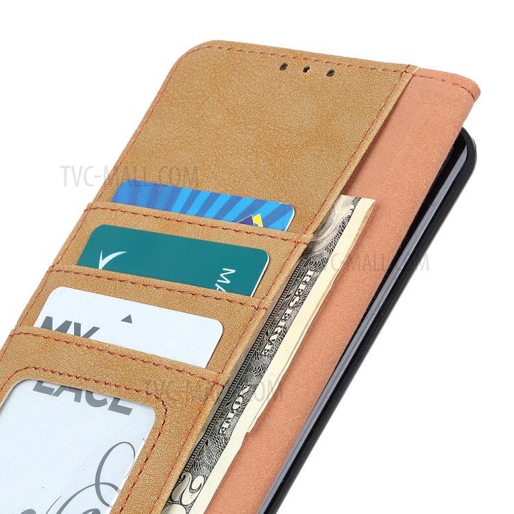 KHAZNEH Vintage Style Wallet Leather Stand Case for Samsung Galaxy M51 - Khaki-9