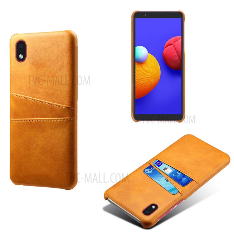 KSQ PU Leather Coated Plastic Shell with Double Card Slots for Samsung Galaxy M01 Core - Brown-1