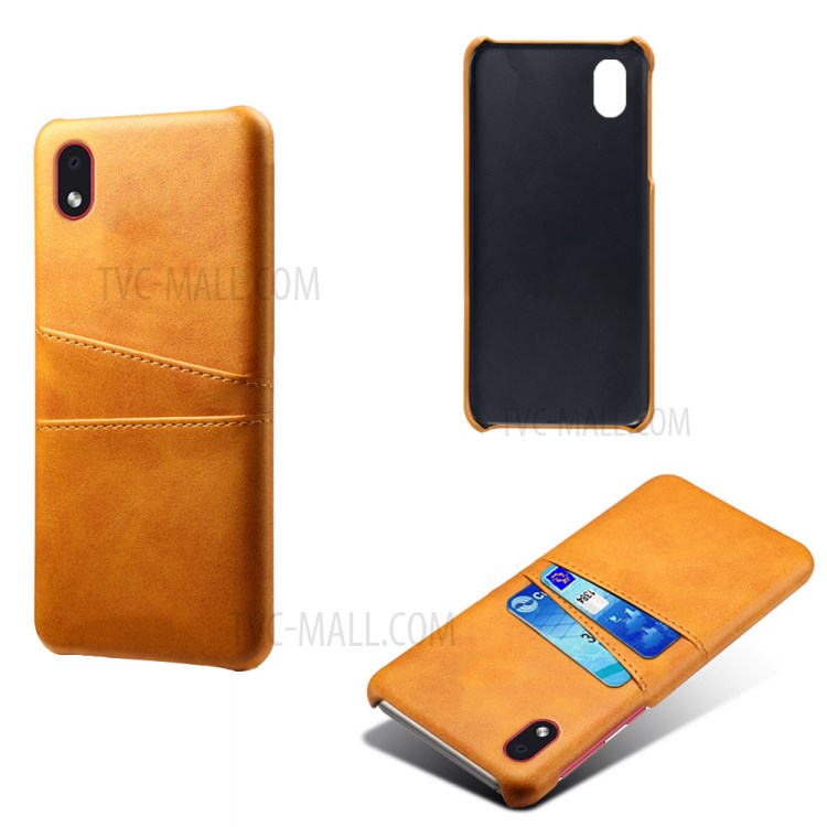 KSQ PU Leather Coated Plastic Shell with Double Card Slots for Samsung Galaxy M01 Core - Brown-2