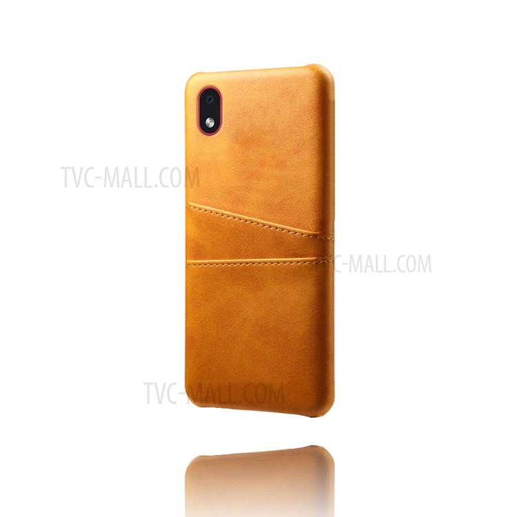 KSQ PU Leather Coated Plastic Shell with Double Card Slots for Samsung Galaxy M01 Core - Brown-3