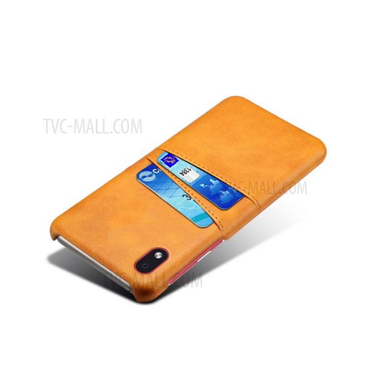 KSQ PU Leather Coated Plastic Shell with Double Card Slots for Samsung Galaxy M01 Core - Brown-4
