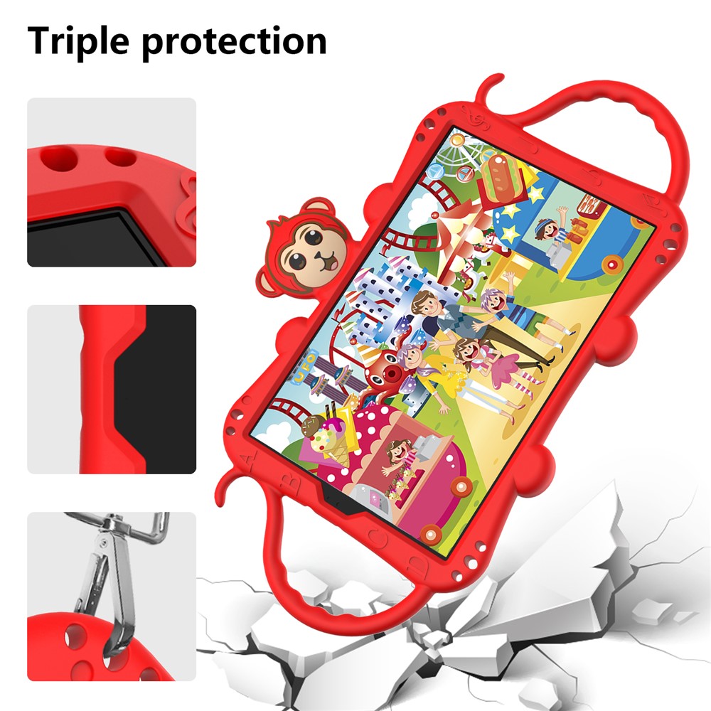 Monkey Style Silicone Kickstand Tablet Case with Shoulder Strap for Samsung Galaxy Tab A 10.1 (2019) T510 T515 - Red-5