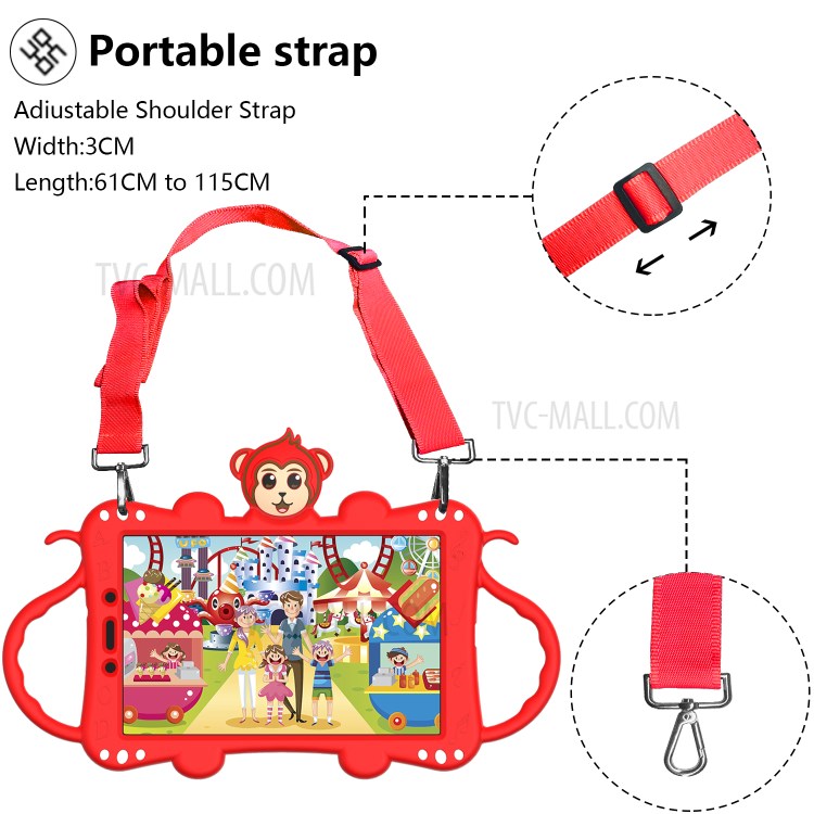 Monkey Style Silicone Kickstand Tablet Cover with Shoulder Strap for Samsung Galaxy Tab A 8.0 Wi-Fi (2019) SM-T290 - Red-2