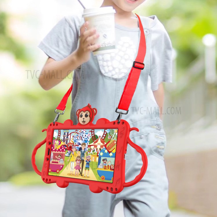 Monkey Style Silicone Kickstand Tablet Cover with Shoulder Strap for Samsung Galaxy Tab A 8.0 Wi-Fi (2019) SM-T290 - Red-3