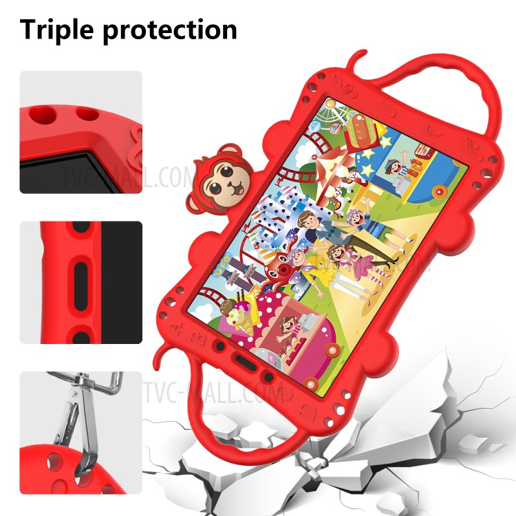 Monkey Style Silicone Kickstand Tablet Cover with Shoulder Strap for Samsung Galaxy Tab A 8.0 Wi-Fi (2019) SM-T290 - Red-6