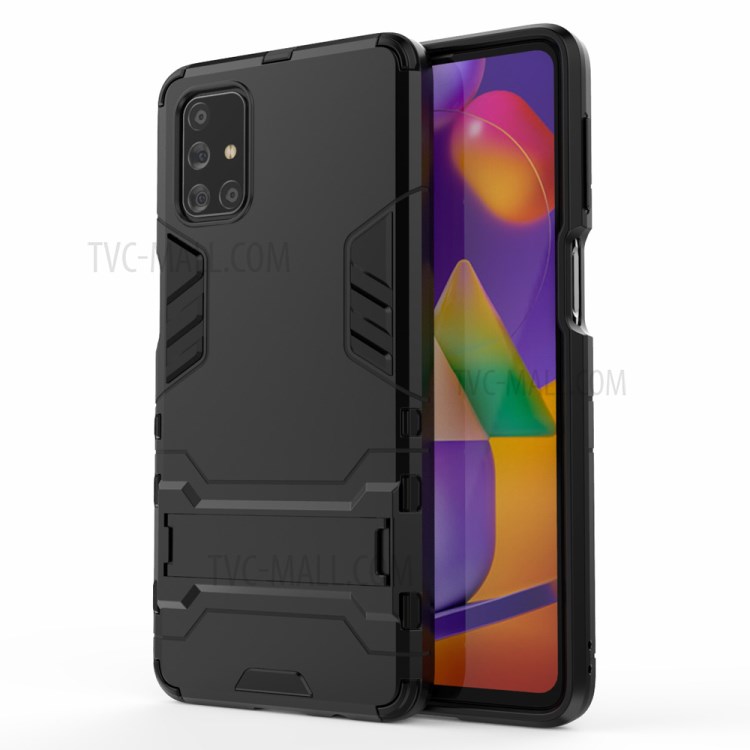 Plastic + TPU Hybrid Case with Kickstand for Samsung Galaxy M31s - Black-1