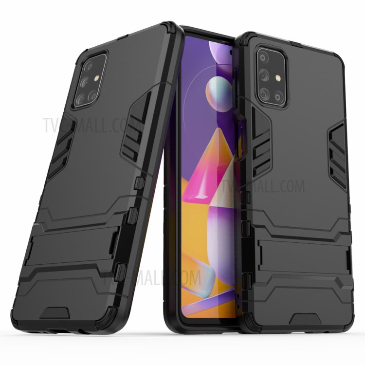 Plastic + TPU Hybrid Case with Kickstand for Samsung Galaxy M31s - Black-2