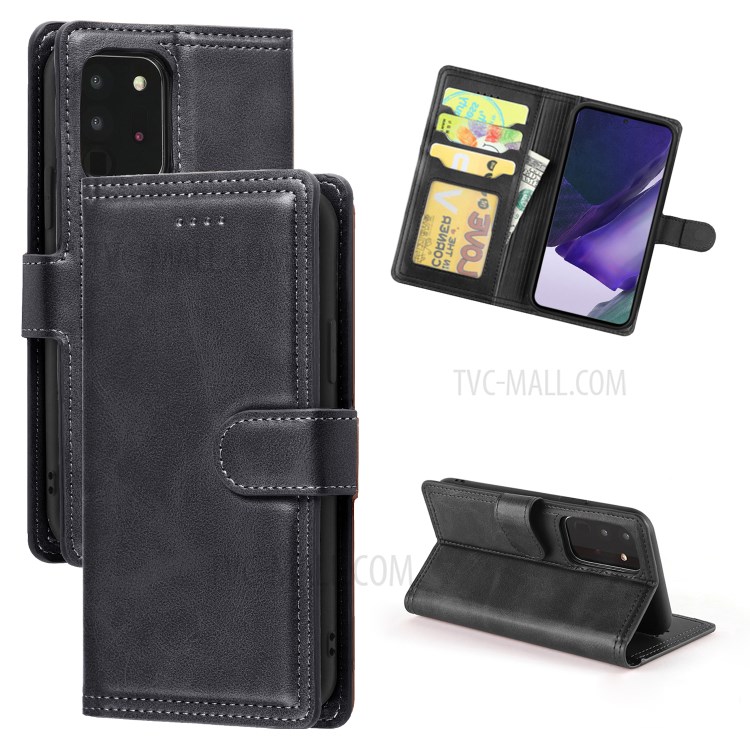 Leather Stand Case with Card Slots for Samsung Galaxy Note20 Ultra/Note20 Ultra 5G - Black-1