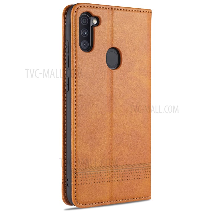 AZNS Auto-absorbed Leather Wallet Case for Samsung Galaxy A11 - Brown-3