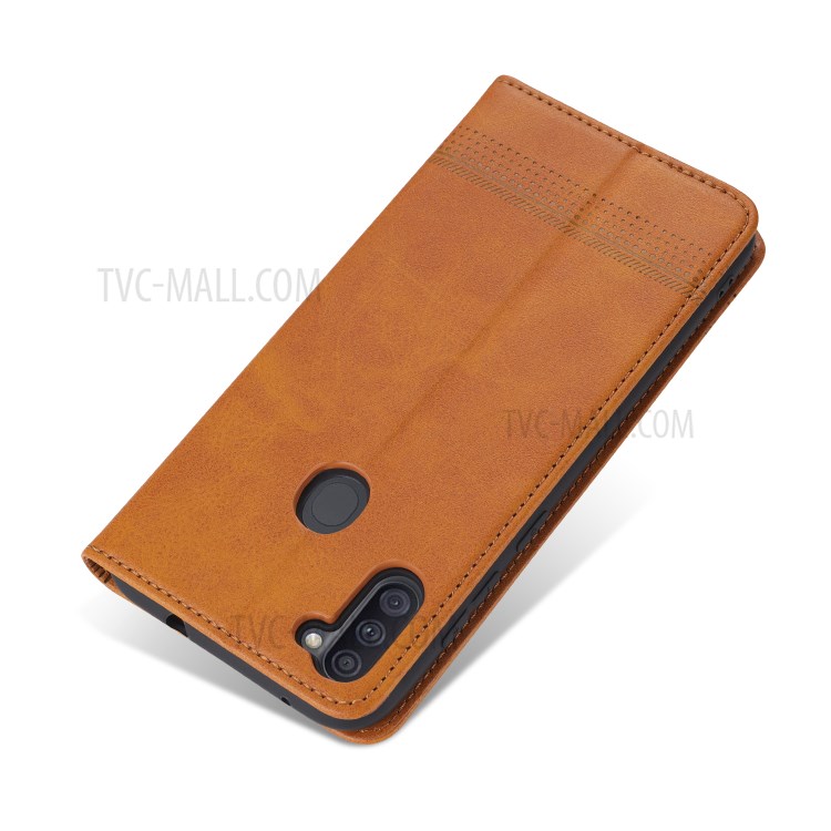 AZNS Auto-absorbed Leather Wallet Case for Samsung Galaxy A11 - Brown-5