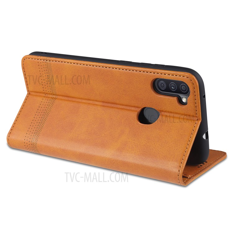 AZNS Auto-absorbed Leather Wallet Case for Samsung Galaxy A11 - Brown-7