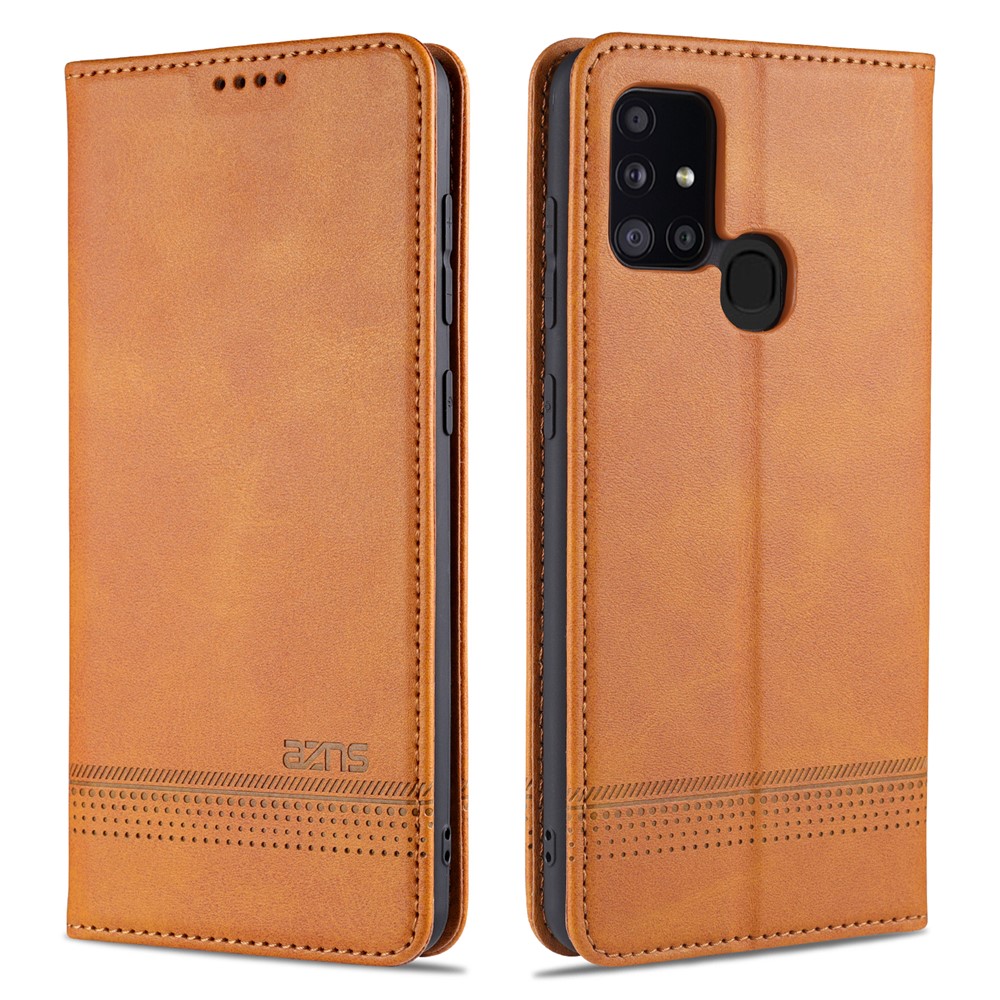 AZNS Auto-absorbed Leather Wallet Cover for Samsung Galaxy A21s - Brown-1