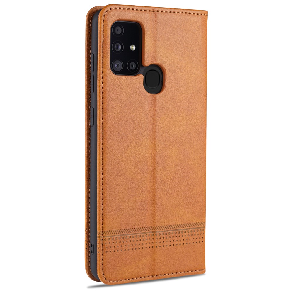 Coperchio di Portafoglio in Pelle Azns Auto-assorbed Per Samsung Galaxy A21s - Marrone