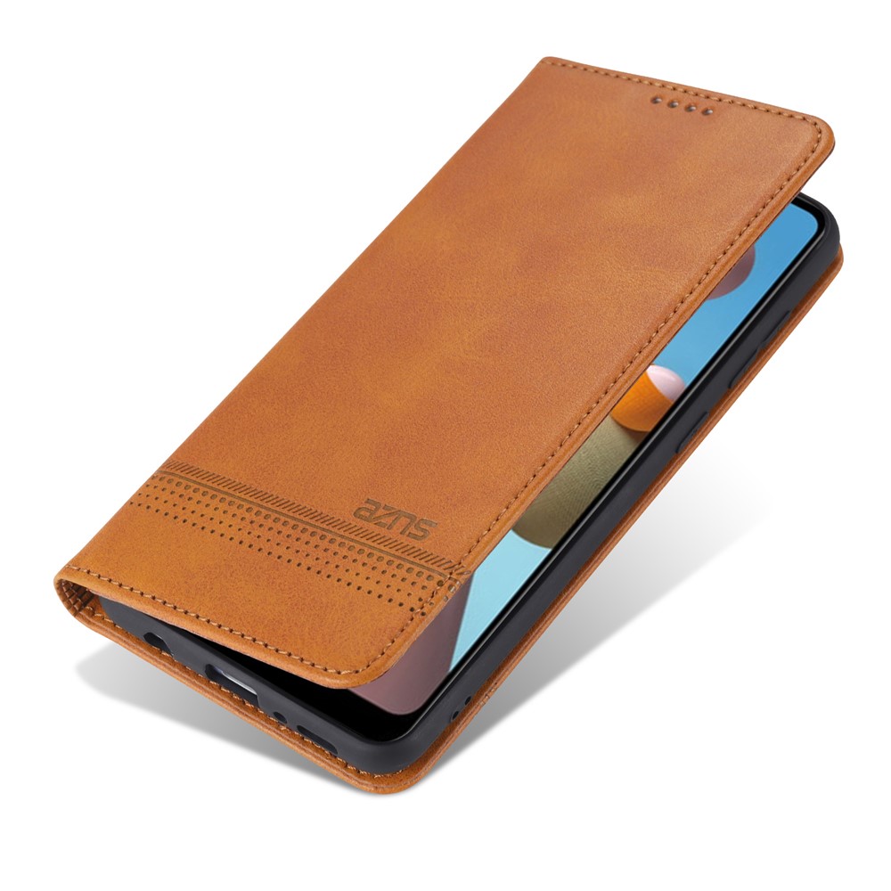 AZNS Auto-absorbed Leather Wallet Cover for Samsung Galaxy A21s - Brown-4