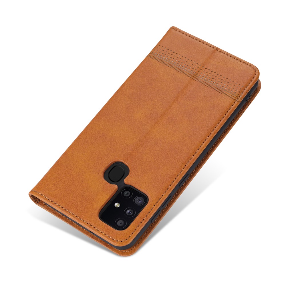 AZNS Auto-absorbed Leather Wallet Cover for Samsung Galaxy A21s - Brown-5