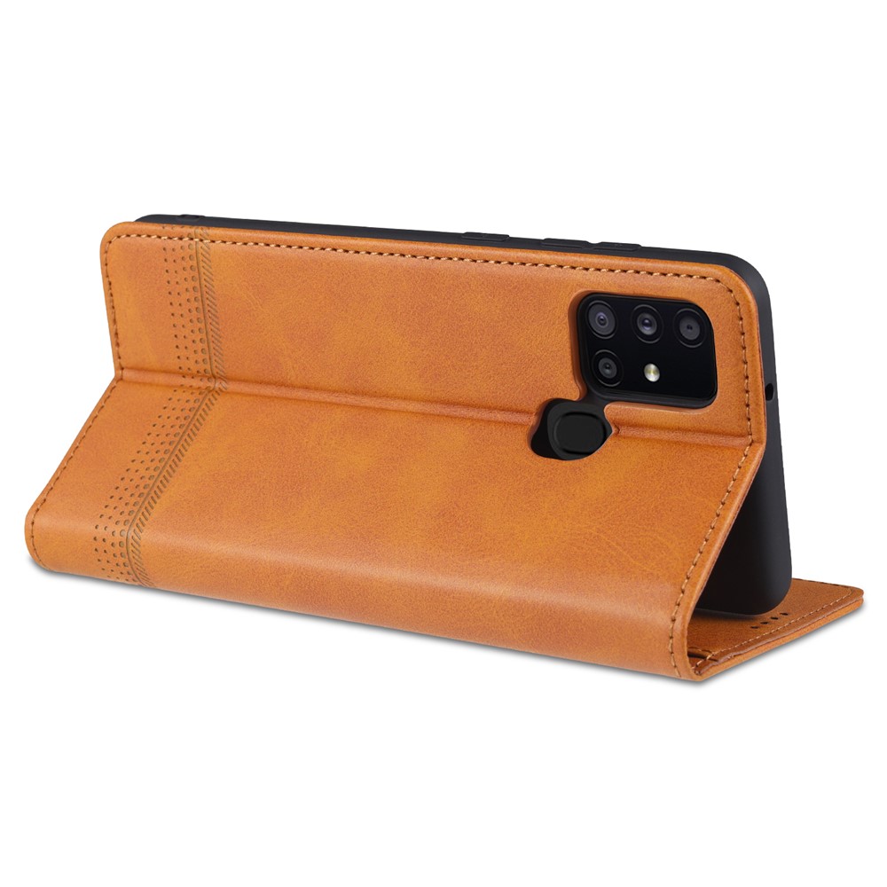 AZNS Auto-absorbed Leather Wallet Cover for Samsung Galaxy A21s - Brown-7