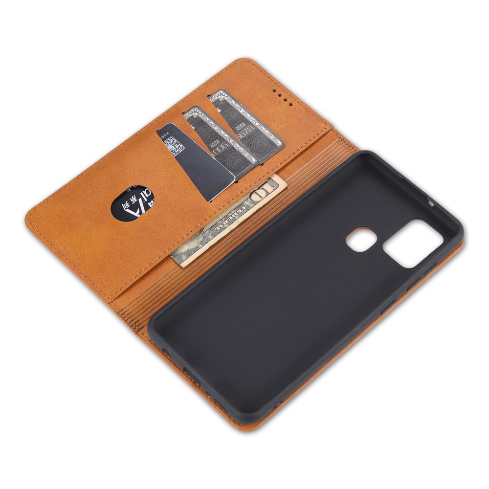 AZNS Auto-absorbed Leather Wallet Cover for Samsung Galaxy A21s - Brown-9