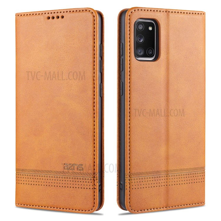 AZNS Auto-absorbed Leather Wallet Case Cover for Samsung Galaxy A31 - Brown-1