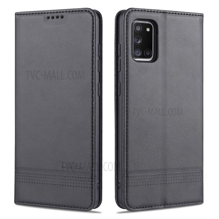 AZNS Auto-absorbed Leather Wallet Case Cover for Samsung Galaxy A31 - Black-1